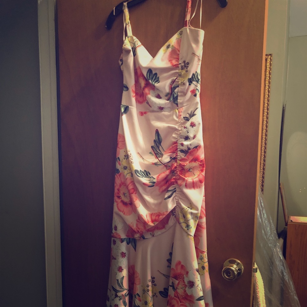 Parker black floral high low dress